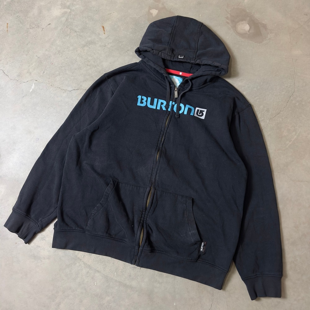 Burton Full Zip Logo Hoodie Mens XL Black Blue Gorpcore Skate Snow Sweatshirt